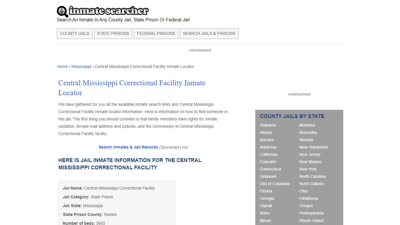 Central Mississippi Correctional Facility Inmate Locator - Inmate Searcher