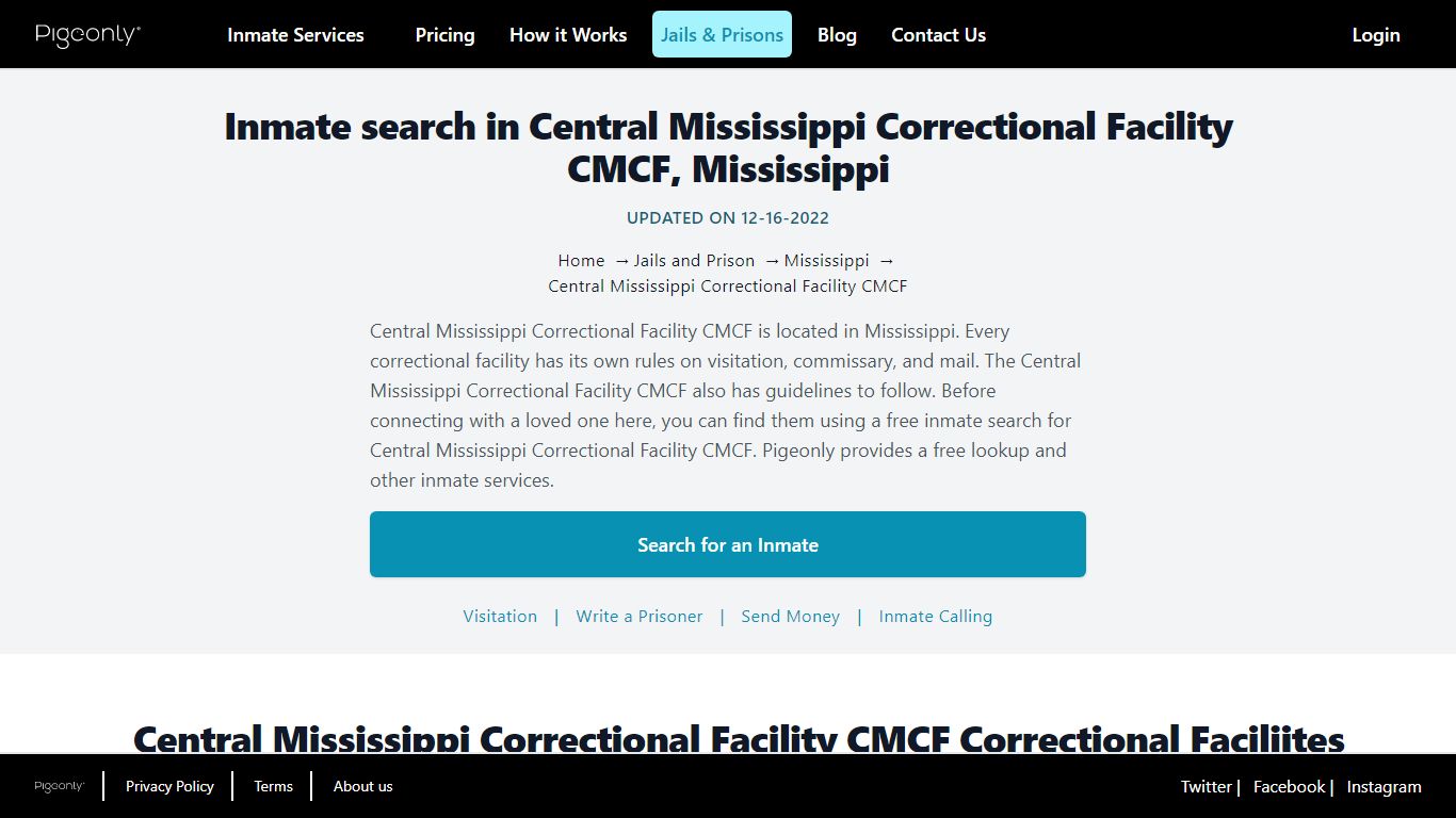 Inmate Search Central Mississippi Correctional Facility CMCF ...
